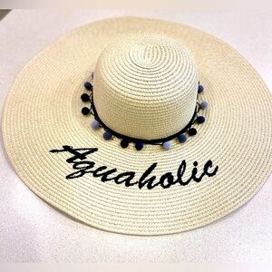 Straw beach hat embroidered Aquaholic tan🏖️🌊👙☀️